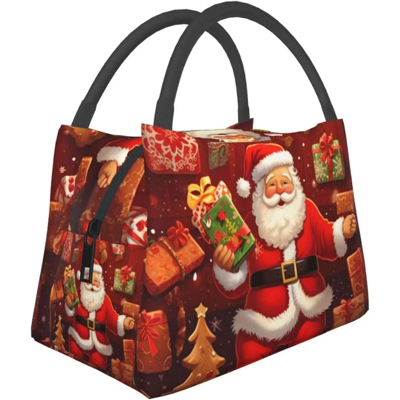

Happy Christmas printed Portable insulation bag Reusable Insulated Lunch Box Lunch Bag Container Waterproof Portable