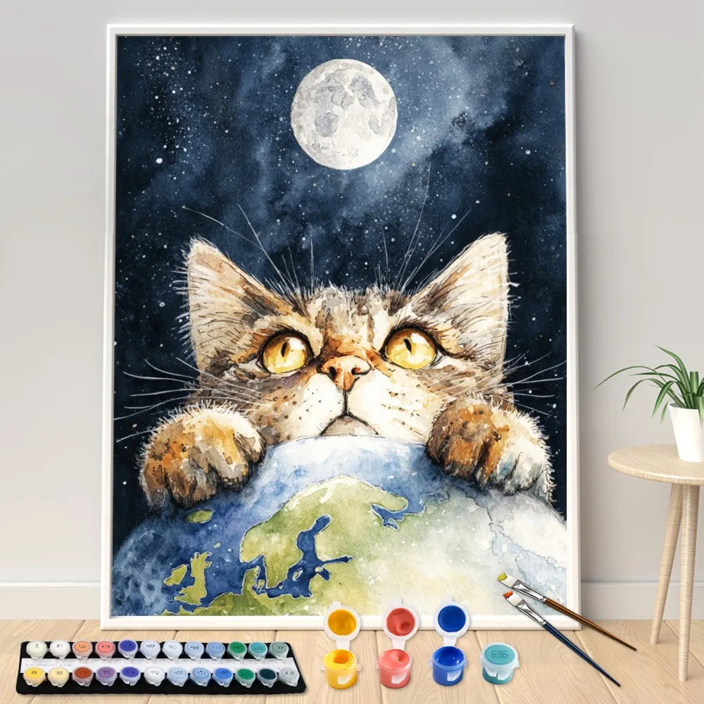 Digital Acrylic Painting Kit DIY Cosmic Meow Art Canvas Hand Painted Home Decor Personalized Surprise Gift