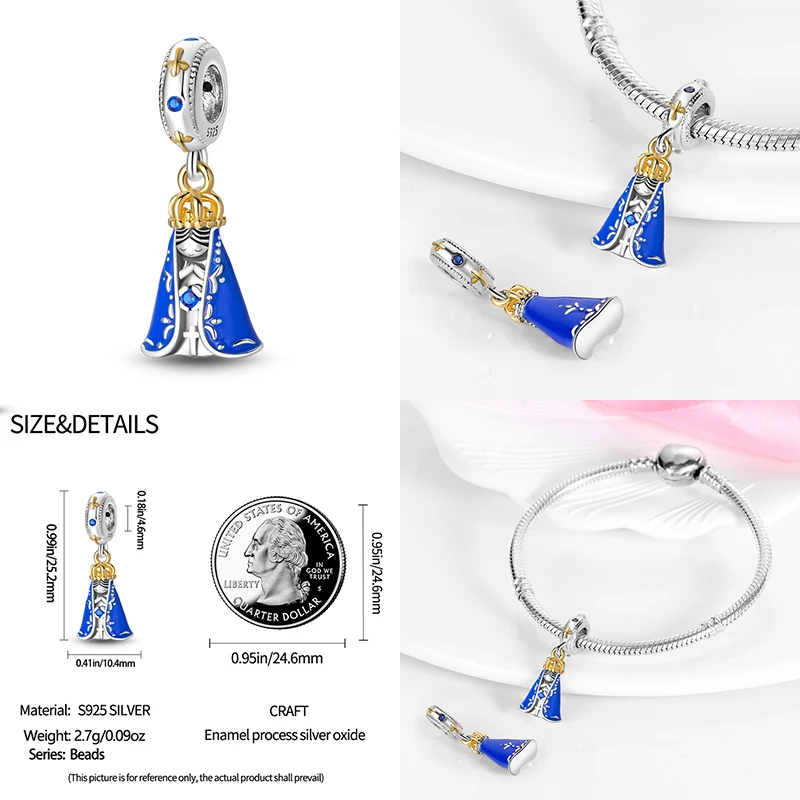 2023 New in Hot sale Original Our Lady Shaped Charm Beads Fits Pandora Bracelet 925 Silver Blue Series Pendant Bead Fine Jewelry