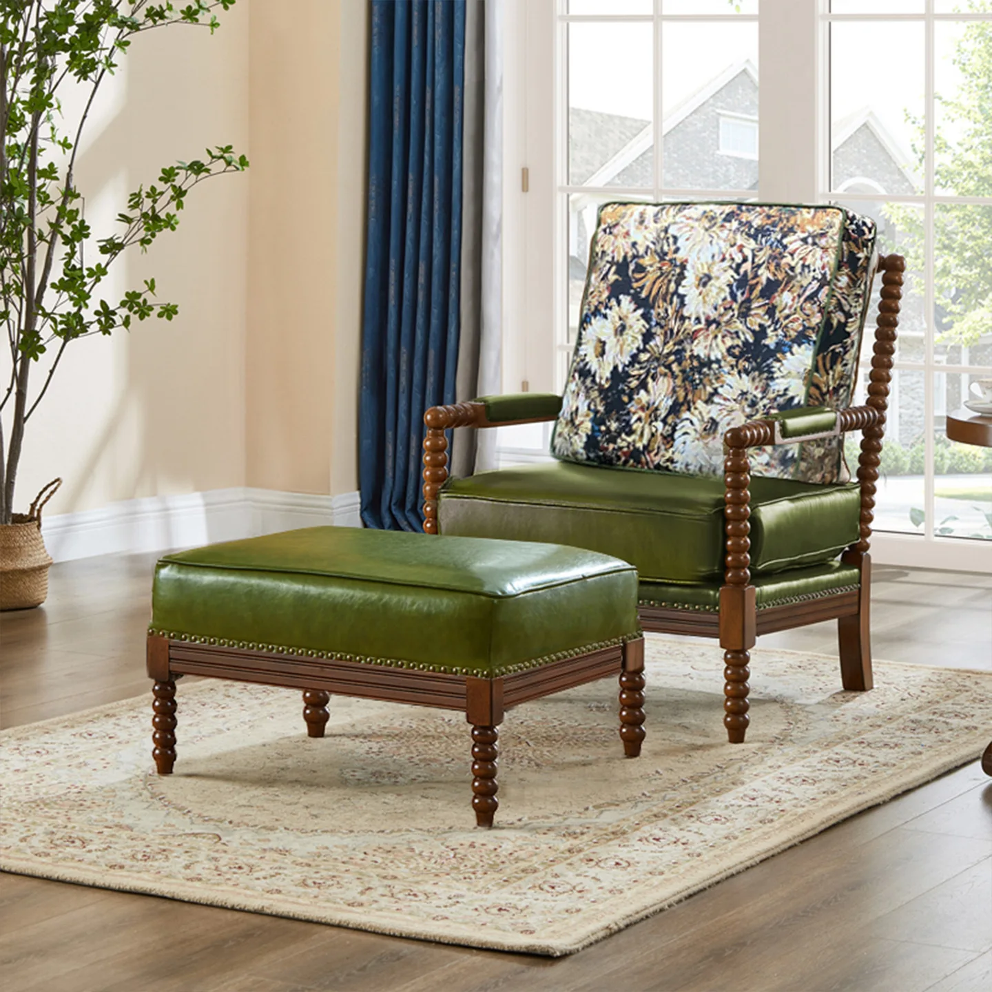 American leather leisure chair living room single sofa chair solid wood tiger medium antique fabric pearl