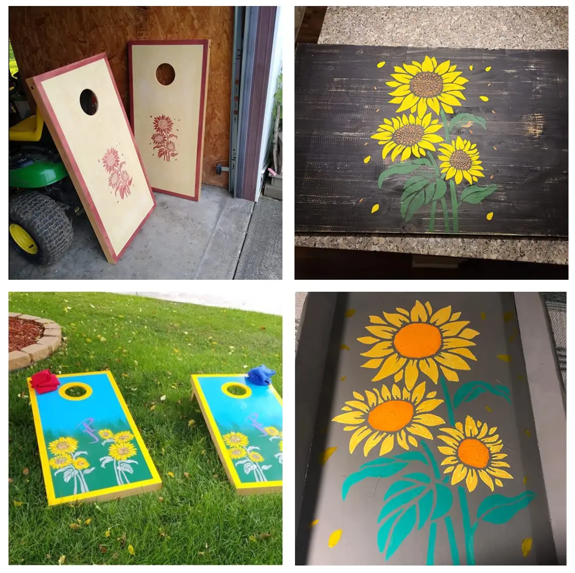 قالب رسم عباد الشمس DIY قابل لإعادة الاستخدام بحجم A4 للمنزل والحديقة وديكورات الزهور أداة رسم فنية خشبية خارجية