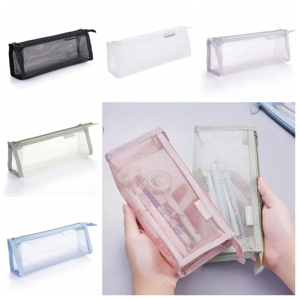 

Nylon Mesh Pencil Case Triangle Large Capacity Transparent Pencil Bag Organizer Case Storage Bag Zipper Stationery Bag Outdoor