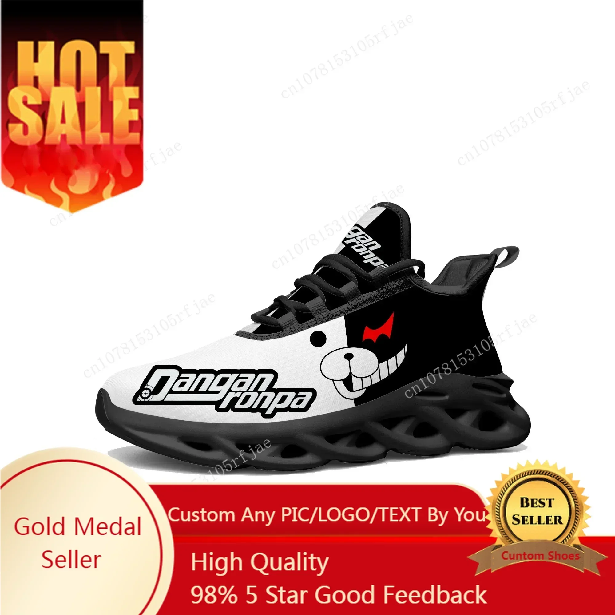 

Cartoon Game Danganronpa Monokuma Flats Sneakers Men Women Sports Running Shoes Tailor Made Lace Up Shoes