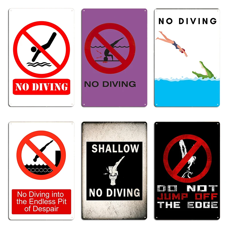 Shallow No Stage Diving Bathroom Art Don't despair Emblem Swimming Instructor Metal Signs Personalized Club Design Tin Poster