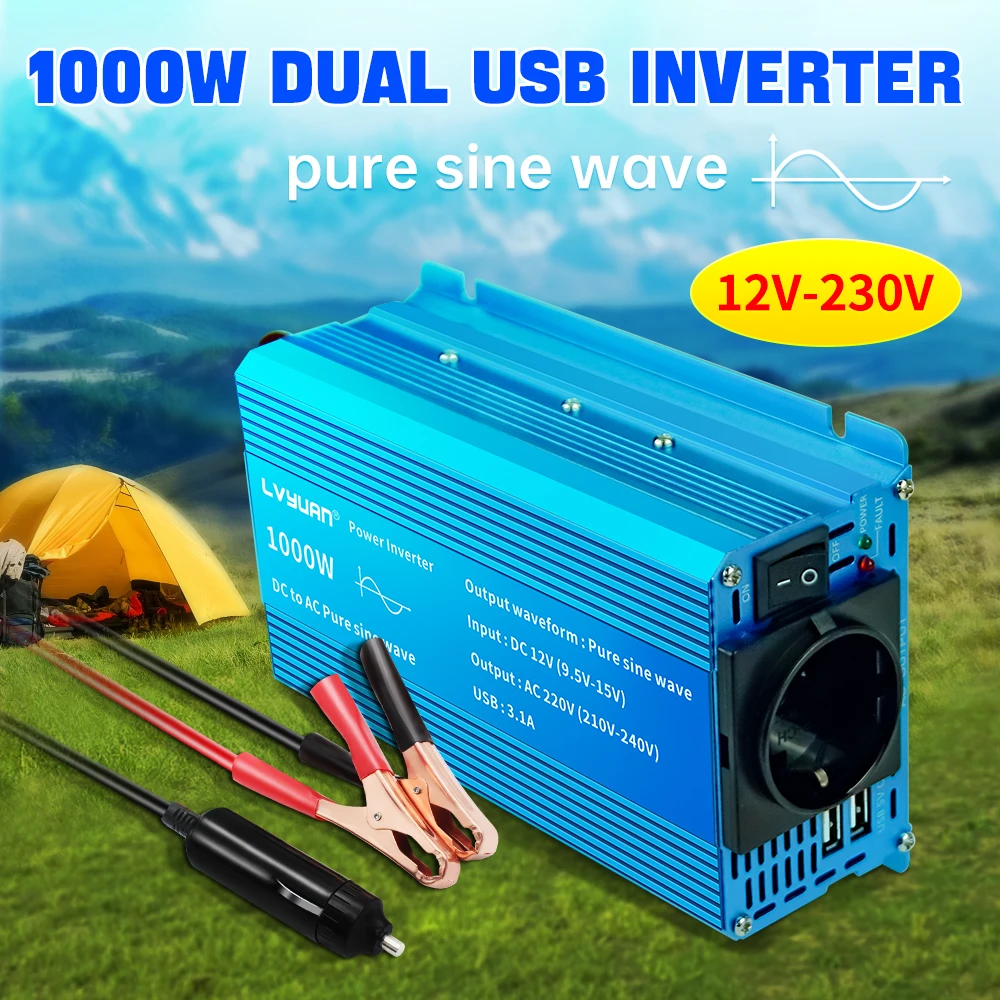 DC12V/24V-AC220V Car Inverter Pure Sine Wave 2200W/1500W/1000W Solar Power Voltage Transformer EU/Universal Inversor