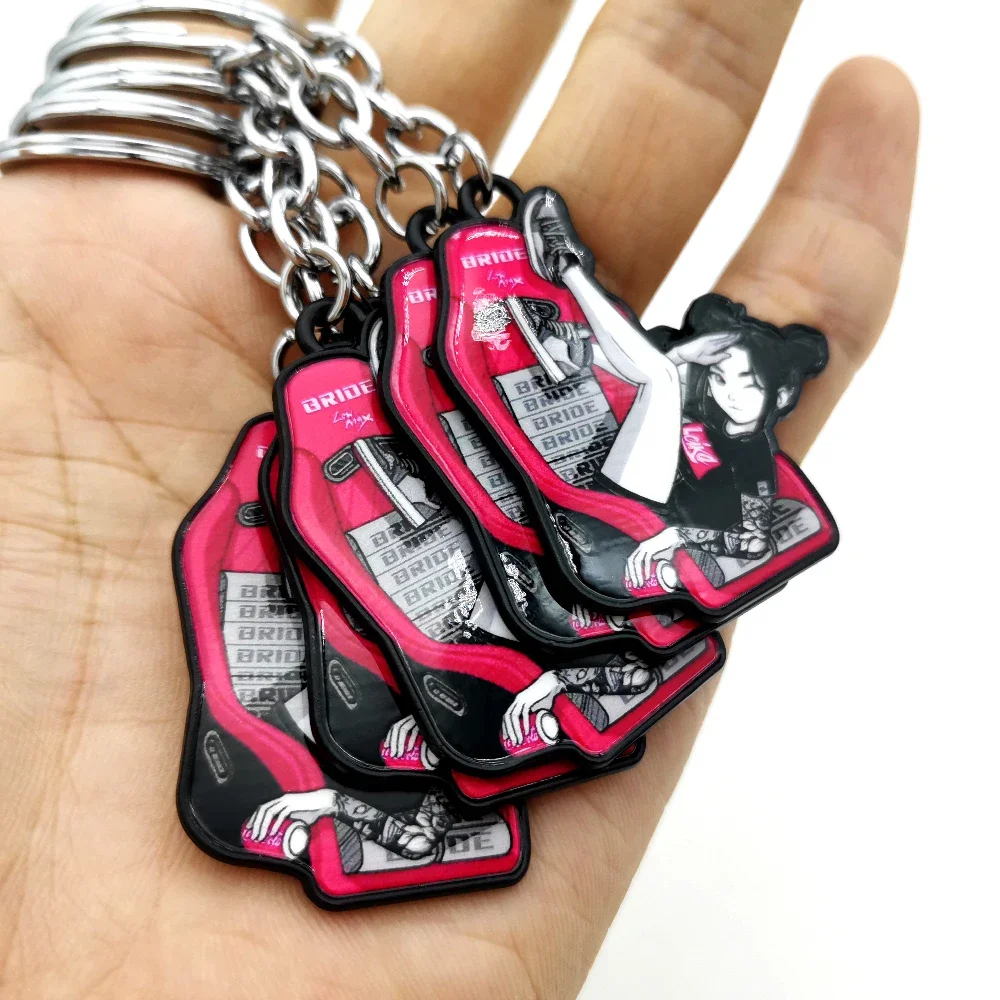 Cute Girl 3D Logo Metal Keychain JDM Culture Car Auto Parts Key Chain Bride Keychian Racing Style Accessories - Image 5