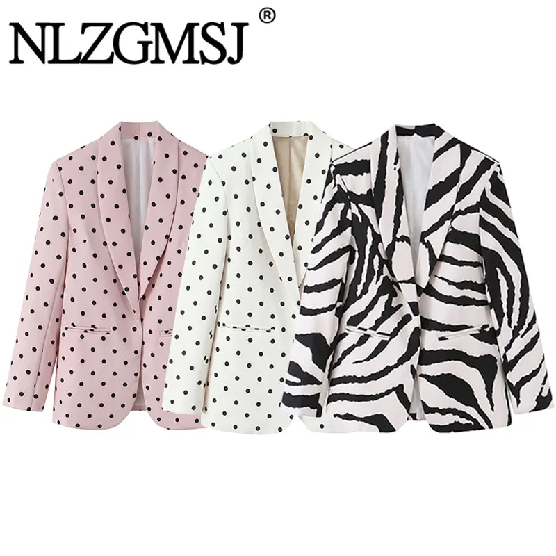 NLZGMSJ 2026 Spring Chic Women Blazer Polka Dot Single Breasted Long Sleeve Blazer New Fashion Office Lady Blazers