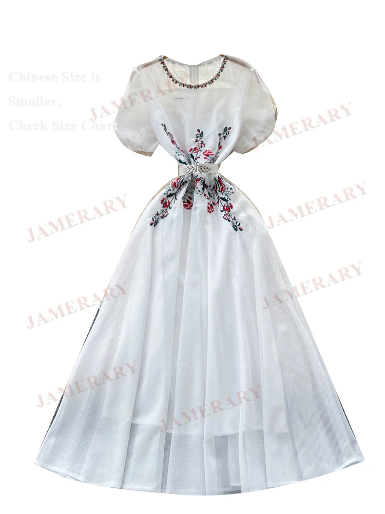 รันเวย์คริสตัลฤดูร้อนเย็บปักถักร้อยTulleชุดยาวผู้หญิงชุดราตรีอย่างเป็นทางการหญิงแขนสั้นElegant Prom Party Vestidos