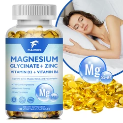 Magnesium Glycinate + Zinc Capsules Supplement, Vitamin B6, D3, Calm Magnesium for Sleep, Muscles, Nerves, Energy, Heart Support