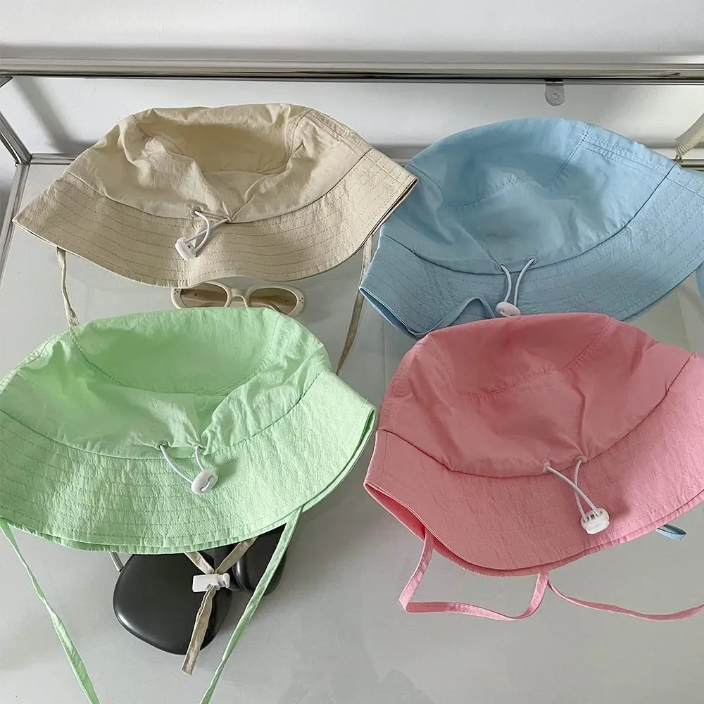 Casual Lace-up Fisherman Hat Windbreak Rope Breathable Sunshade Basin Hat Solid Color Portable Sunscreen Hat Summer