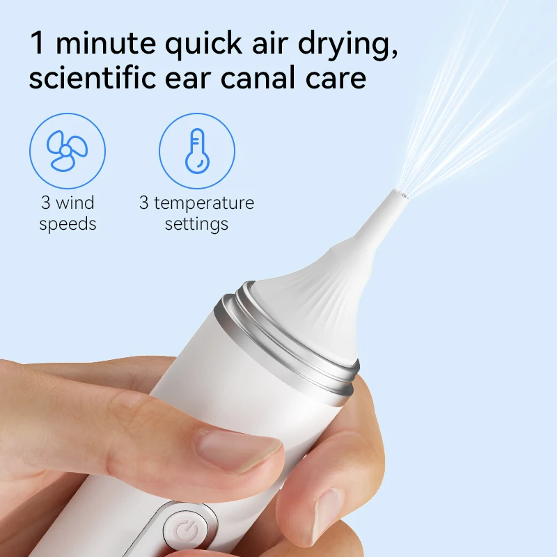 Electric Ear Dryer Warm Air for Swimming Showering Water Sports Surfing Keep Ear Canal Dry with 6 Replace Heads Massage Feather