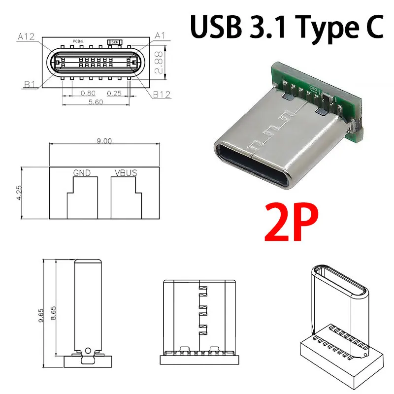 3/5/10/20 Buah USB 3.1 Tipe C Papan Patch Vertikal 16pin 4 /2 Kawat Las Pita Data PCB Papan USB Kepala Pria 16P Konektor Usb C