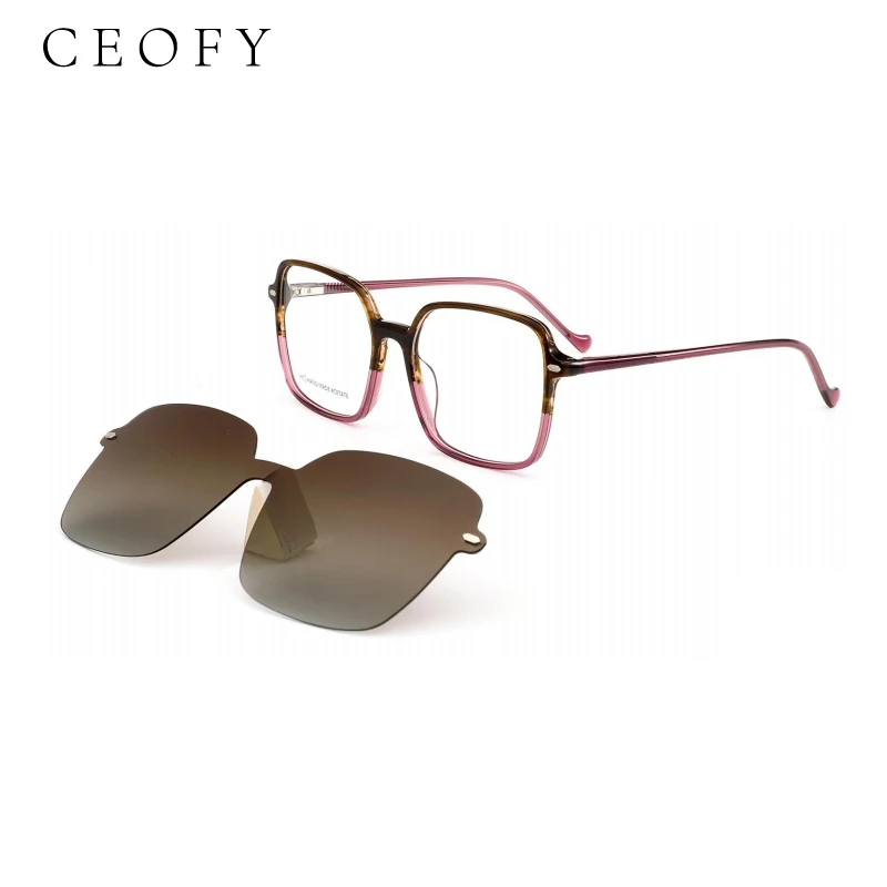 

Ceofy новая женская и мужская оправа для очков, большая квадратная модная брендовая дизайнерская поляризованная магнитная солнцезащитная оправа для очков для близорукости