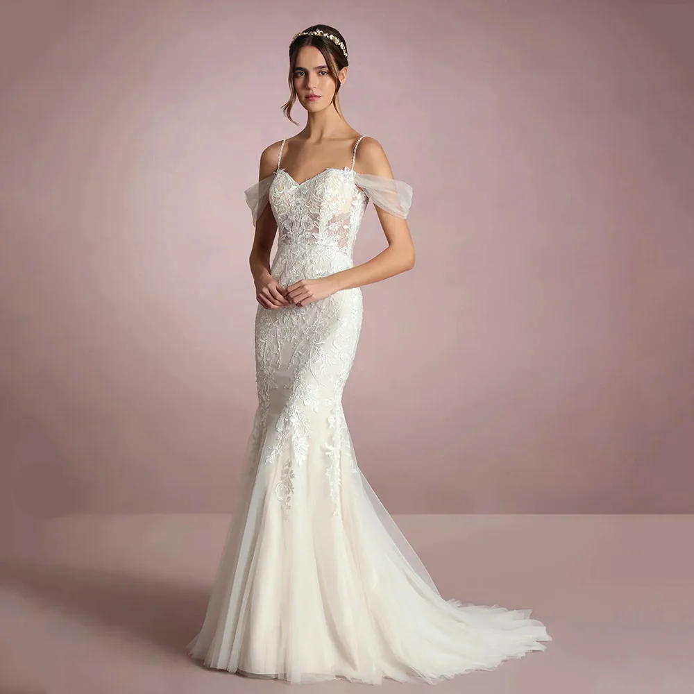 

2025 Mermaid Luxury Lace Wedding Dresses Off Shoulder Brides Dresses Illusion Back Appliques Sexy Bridal Gown Customized