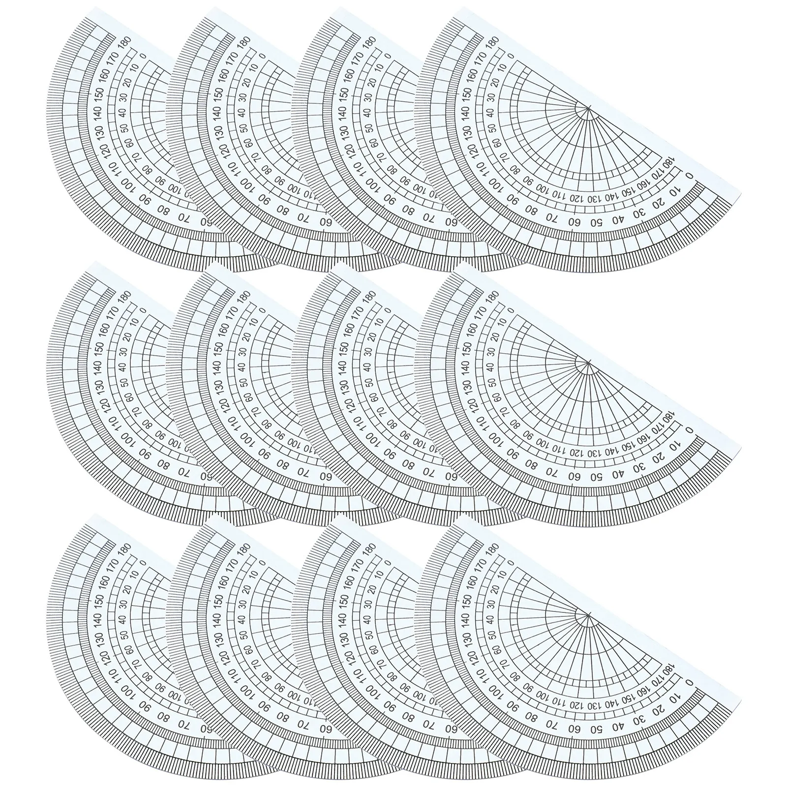 50Pcs Plastic Protractors Half Round Clear 180 Degree Angle Measurement School Office Geometry Math Tool Bulk Pack