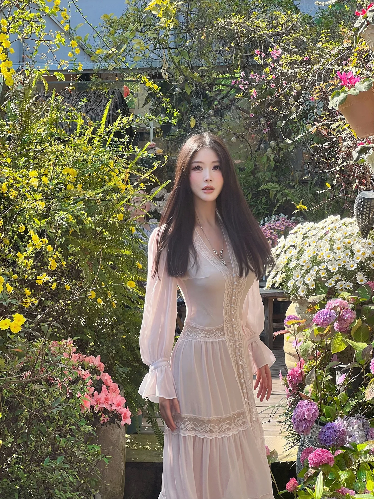 

Платье Bear【Moon Goddess】 "Фееричная атмосфера" с тонким прозрачным кружевом и снежинками, с изысканной отделкой, фиолетово-розовое, длинное