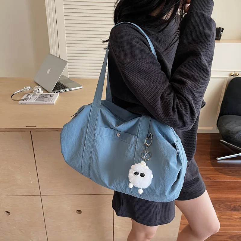 Large Capacity Commuter Tote Bag New Solid Color Waterproof Oxford Cloth Women Shoulder Bag Leisure Travel Sports Fitness Bag