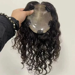 Coberturas de Base de Seda Respirável Real para Mulheres Cabelo Humano, Encaracolado, Amarrado à Mão, Top Toupee, Pedaço Virgem com Clipes, 15x17cm