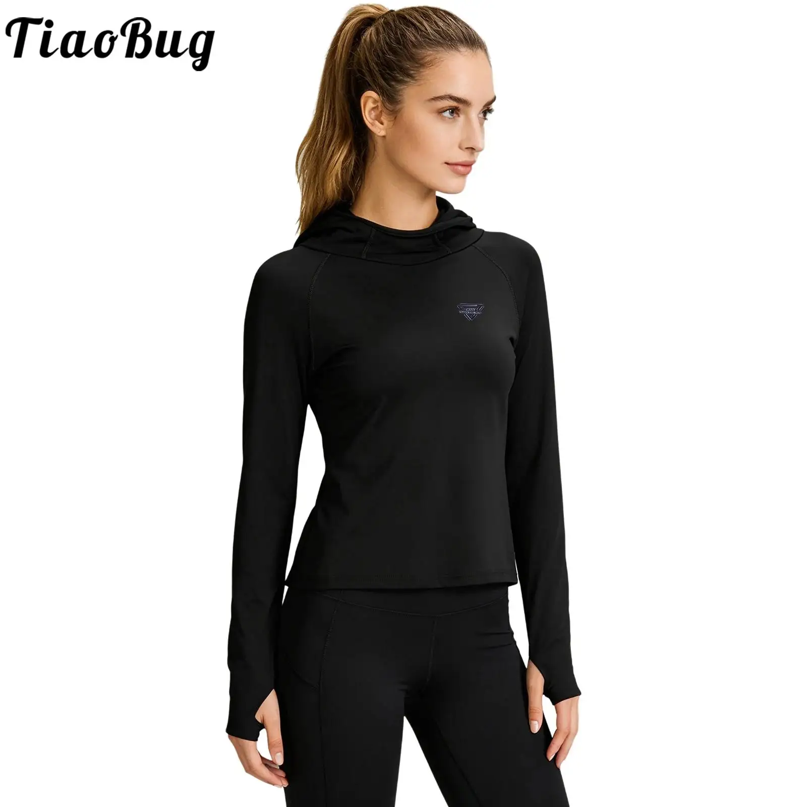 Women Cycling Badminton Sun Protection Hoodie Long Sleeve Quick-drying Hooded Top for Outdoor Warm-up Fitness Exercise Running