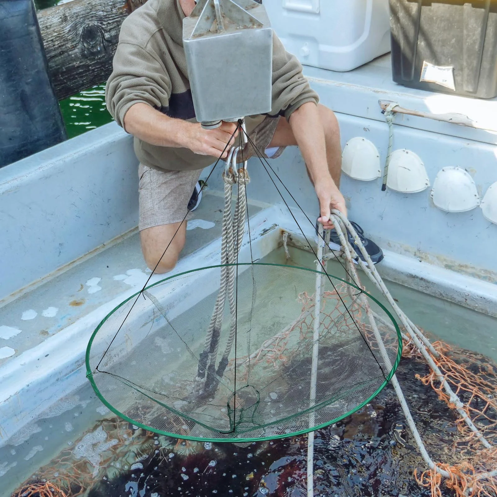 

1Pcs Shrimp Fishing Net with Foldable Design Hand Fishing Trap for Crab Lobster Bait Catcher No Assembly Needed