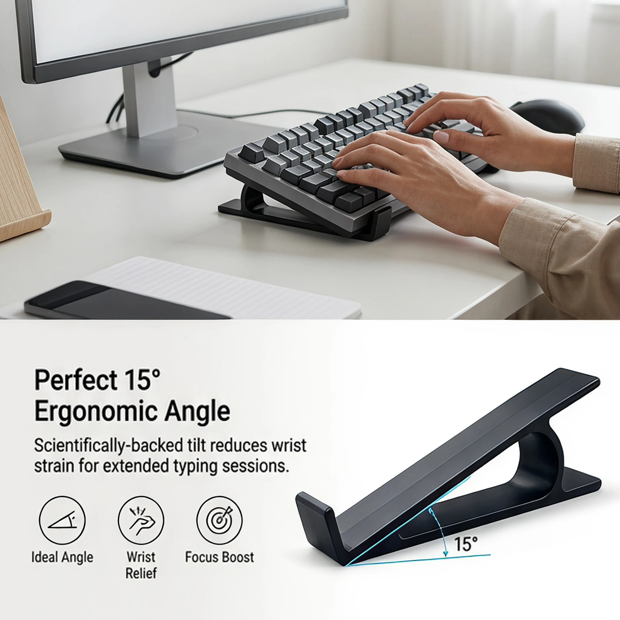 Portable Keyboard Riser Stand Ergonomic 15 Angle Non-Slip Keyboard Support Holder Lightweight Mini Desktop Keyboard Elevator