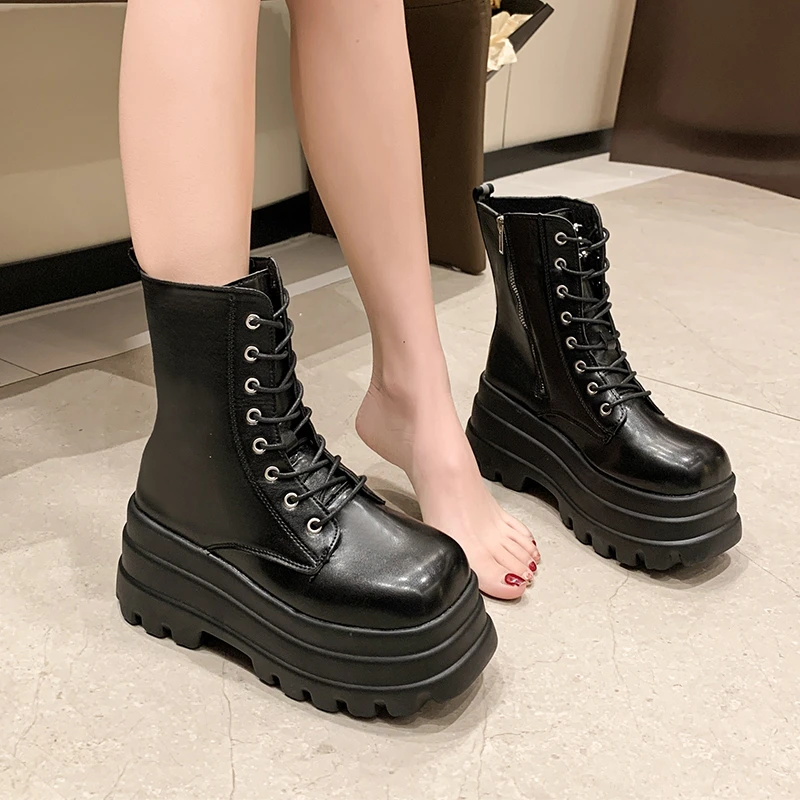 Winter New Elegant Fashionable Casual Short Boots Side Zipper Round Toe Thick Sole Heightening Women\'s Model Fashion Boots