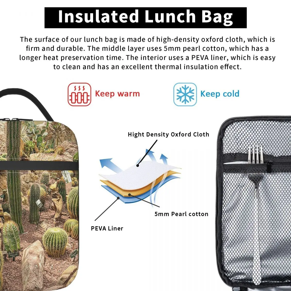 Botanic Garden Desert Scenery Insulated Lunch Bag for Women Kids Leakproof Food Boxes Thermal Lunch Box Tote