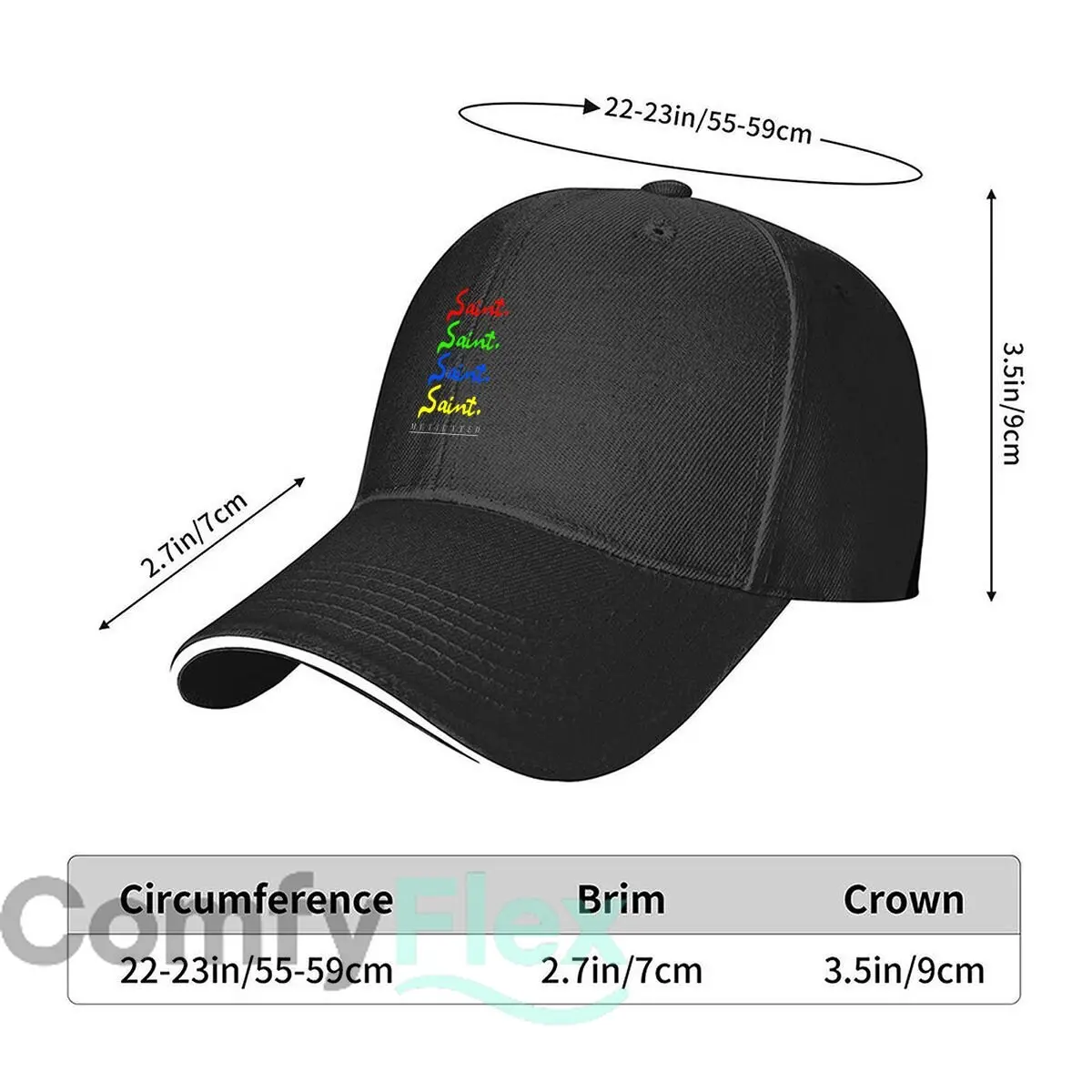 Saint Repeated Script Red Green Blue Yellow Sandwich Baseball Cap Sun Cap Outdoor Workouts Hat