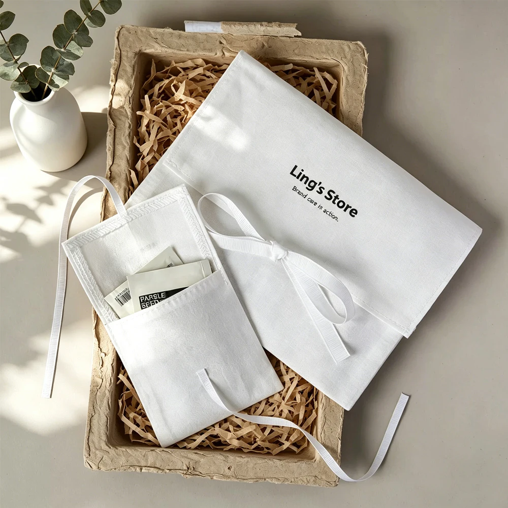 

100Pcs Luxury Custom Logo White Cotton Envelope Bag Perfume Cosmetic Jewelry Packaging Pouch Aromatherapy Hair Clip Headset Sack