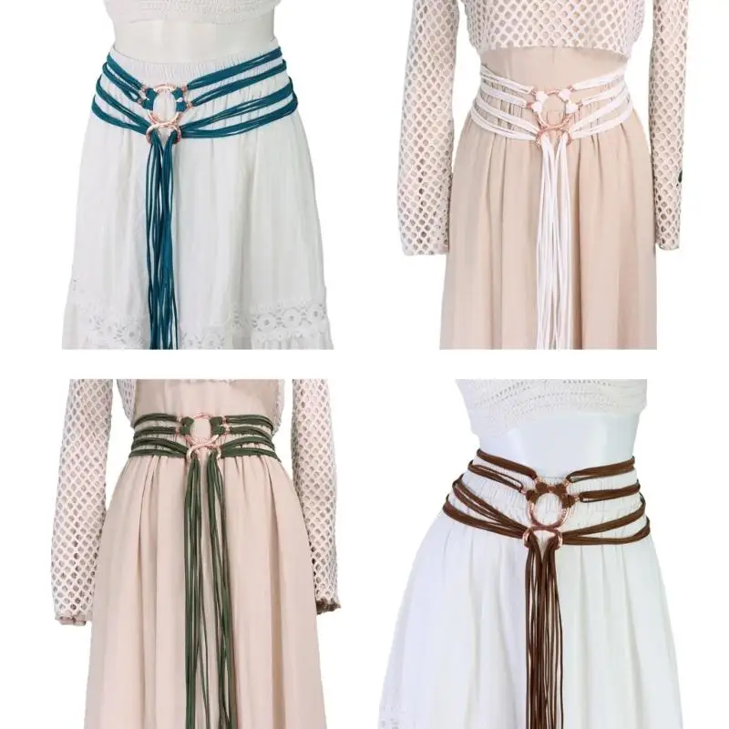 

652F Stylish Rope Belt With Adjustable Length Soft Faux Leather Long Rope Wasit Sash For Casual And Formal Outfits