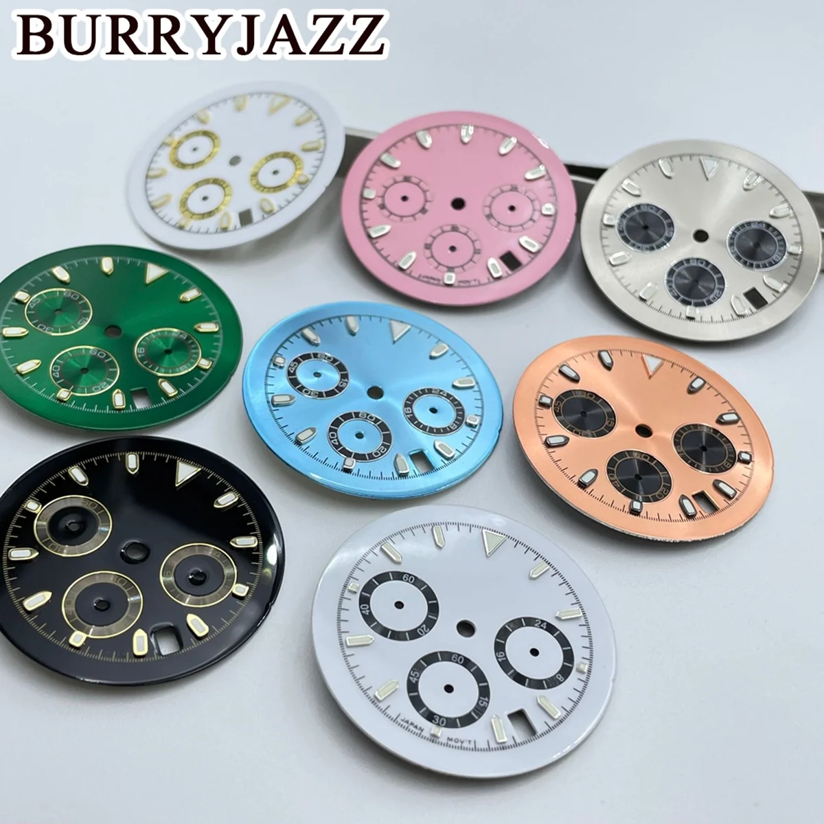 BURRYJAZZ 32,5 мм, 6-стрелочный зеленый светящийся циферблат, используемый для кварцевого механизма VK63 VK63A, индикатор синхронизации, аксессуары для модификации часов