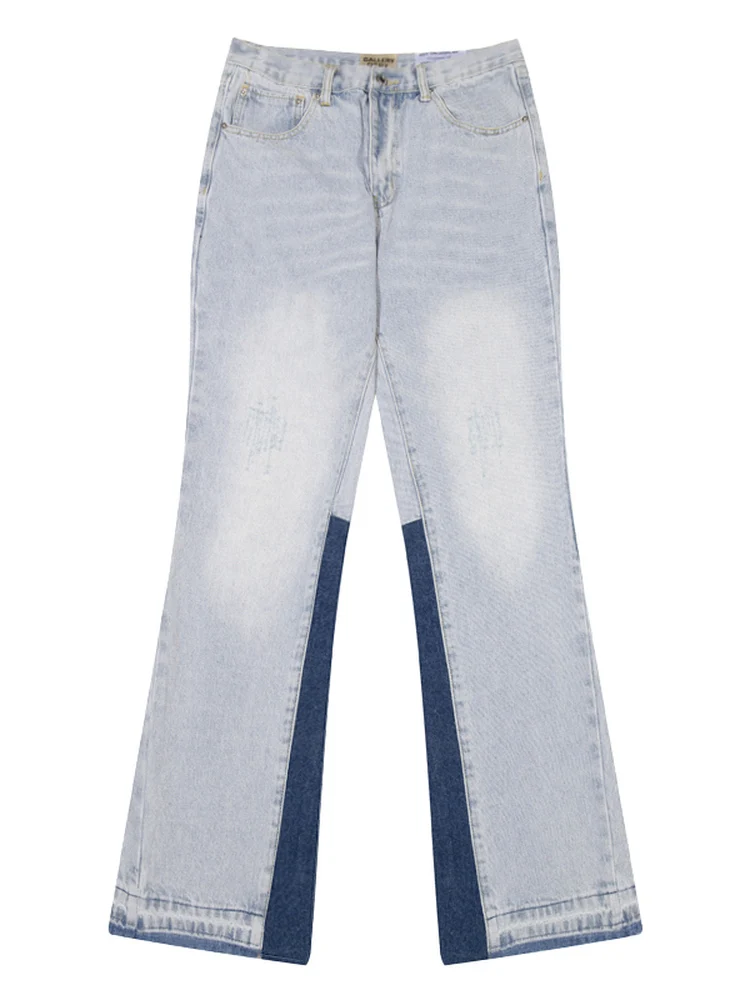 뉴 베이직 슬레 라이트 블루 웨이드 벨 보트 진스 다용도 롱 팬츠 미들 웨이스트 아메리칸 슬레 캐주얼 루즈 핏