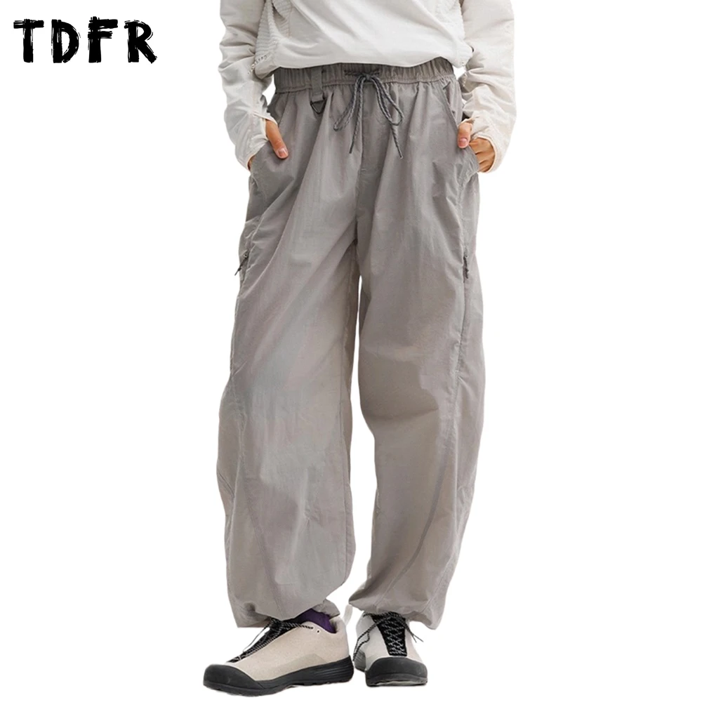 

Spliced Cargo Pants Mens Safari Style Autumn Winter Fleece Drawstring Elastic Waist Wide Leg Trousers Man