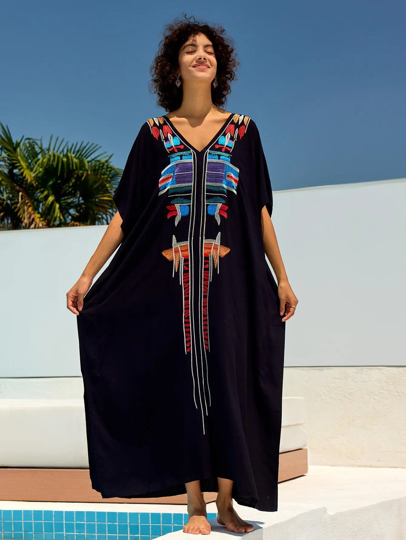 Damski luźny, lekki kardigan kimono Kaftan Casual Beach Cover Up Długie kaftany Strój kąpielowy Maxi Dress