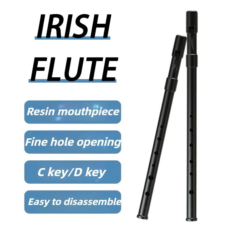 الراتنج الأيرلندية الناي C مفتاح D مفتاح 6 ثقوب الناي الأسود ABS البلاستيك المزامير آلة موسيقية تقليدية مع مستوى دخول صافرة