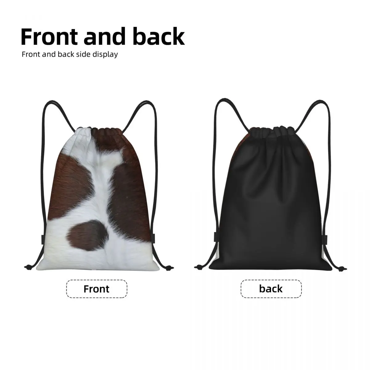 Rusric Faux Fur Cowhide Style Pattern Drawstring Backpack Sports Gym Bag Men Women Animal Fur Texture Print Training Sackpack