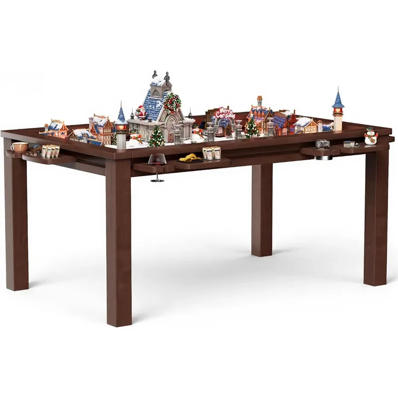 Convertible Board Game Table for 4-6 Players Spacious Gaming Space w Clean-Edge Table Top Non-Slip Play Mat Cup Holder & Game
