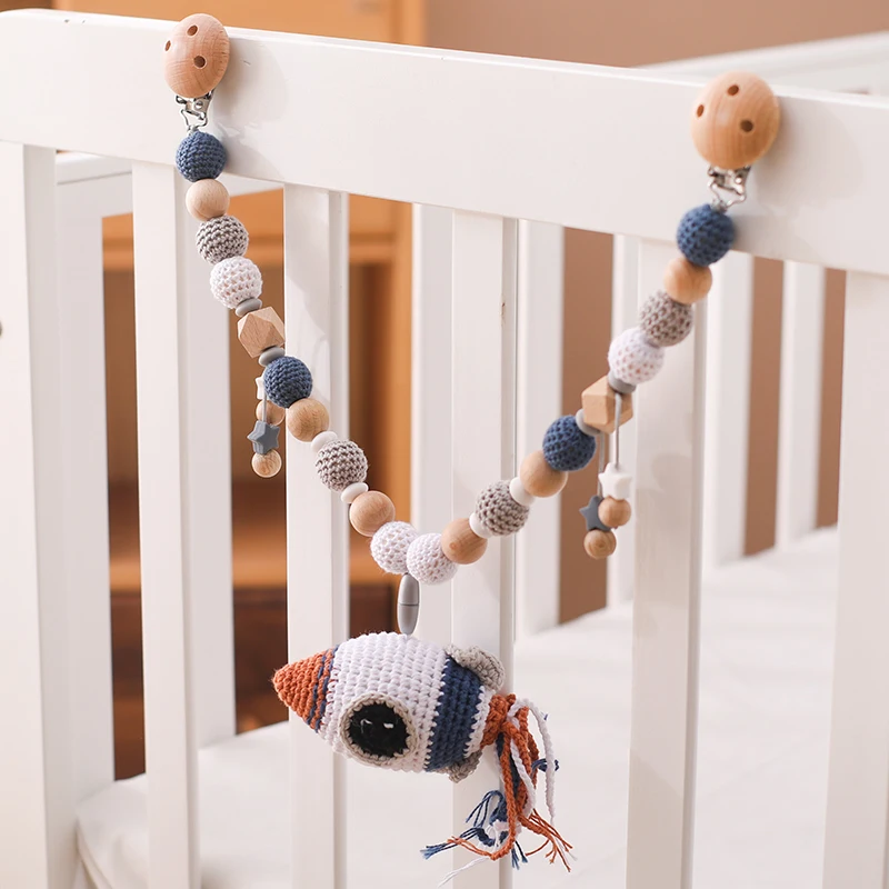 Crochet Rocket Stroller Mobile Gym untuk bayi musik Mobile untuk tempat tidur tempat tidur bayi bayi tempat tidur bayi kayu gantung mainan Teether