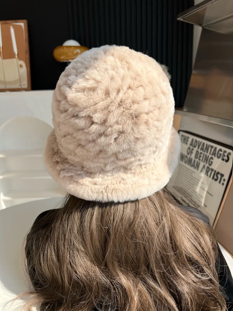 Frauen Winter Warme Mütze 100% Echt Rex Kaninchen Fell Bomber Hüte Dame Echte Pelz Kappe Mützen Weichen, Flauschigen Natürliche Pelz Buckrt hut – Detail 13