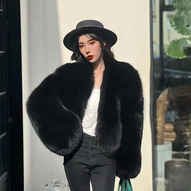 Winter  Black Fox Fur Coat Women's White Fox Short Fur Coat High quality Fashion Natural Real fur Jacket 2022 New