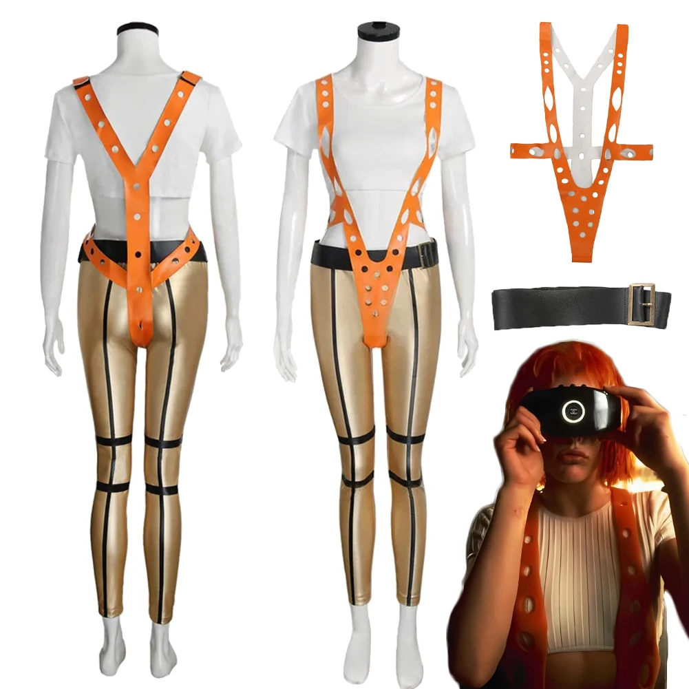

Disguise Movie The Fifth Element Leeloo Cosplay White T-shirt Pants Belt Costume Outfits Halloween Carnival Party Adult Women