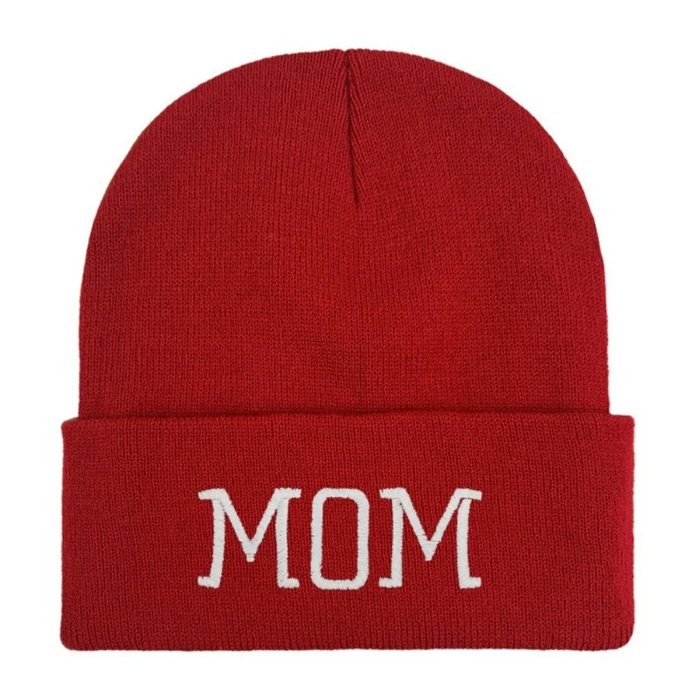 Minimal Parent Matching MOM DAD Beanie Hat Cuffed Style Soft Winter Skull Cap Stretchable Cold Weather Headwear Couple Gift