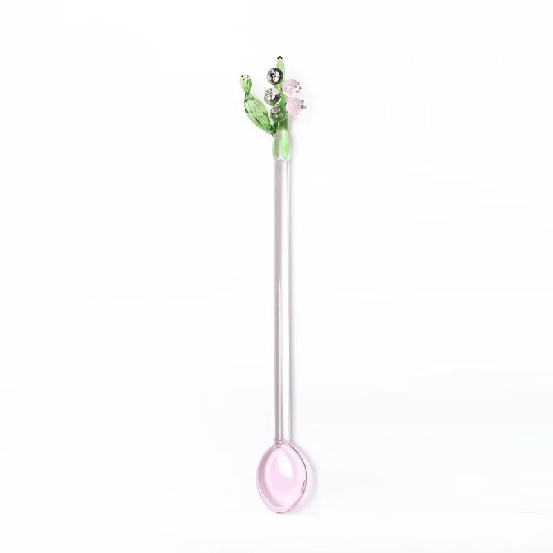 1 Piece Creative Lily of the Valley Head Coffee Spoon Colourful Transparent Glass Stir Spoon 18cm Long Handle Spoon