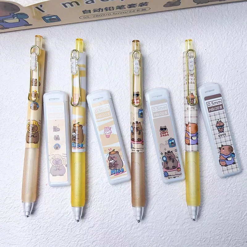 1Pc 0.5mm Kawaii Capybara Mechanical Pencil With Refill Leads Cute School Office Writing Pencils Cartoon Stationery Student Gift