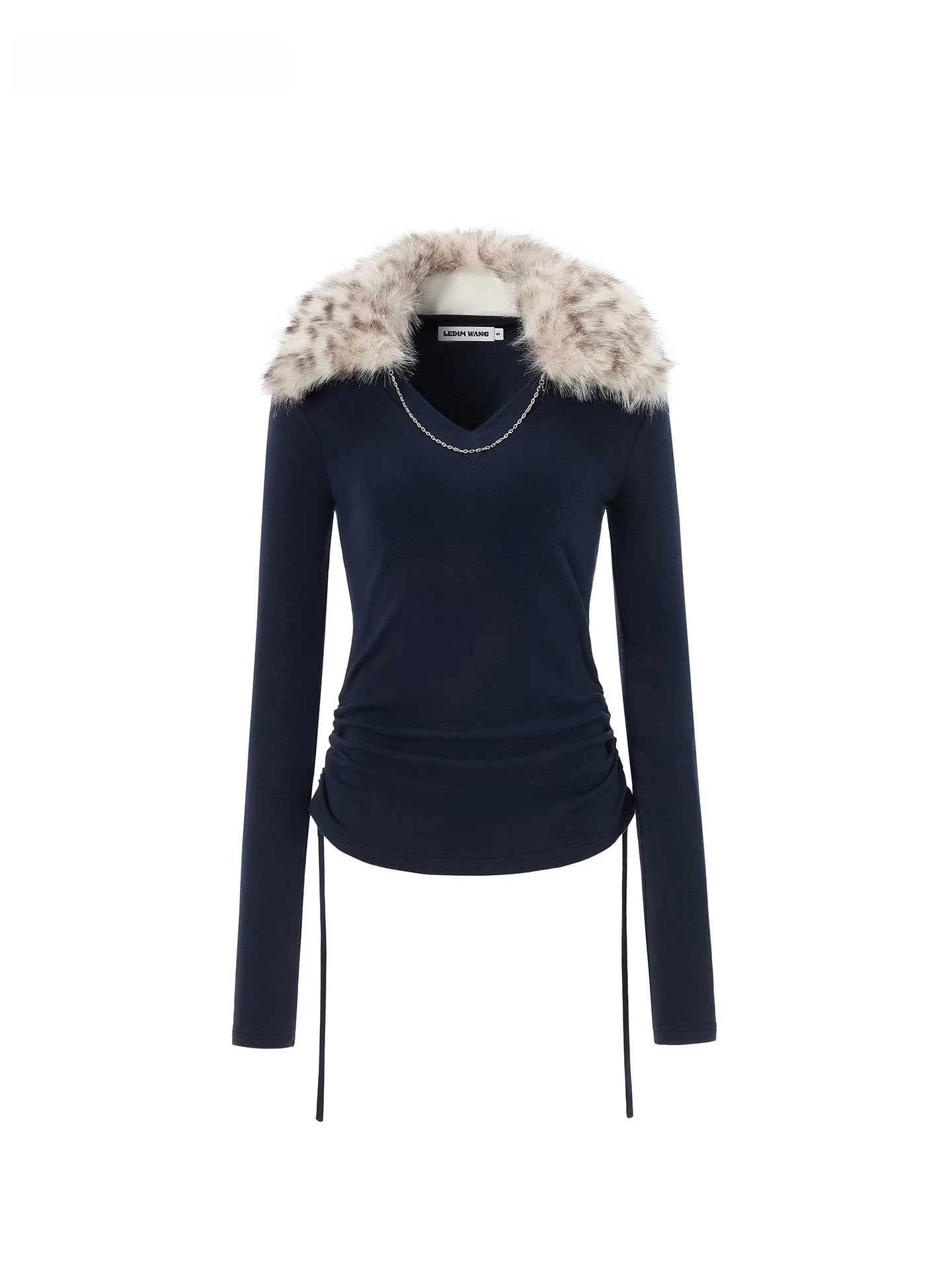 

LEDIM WANG Women's Long Sve V-ne T-irt Detachable Fur Collar Animal Pattern Casual Slim Fit Inner Wear Ci Walk Trave...