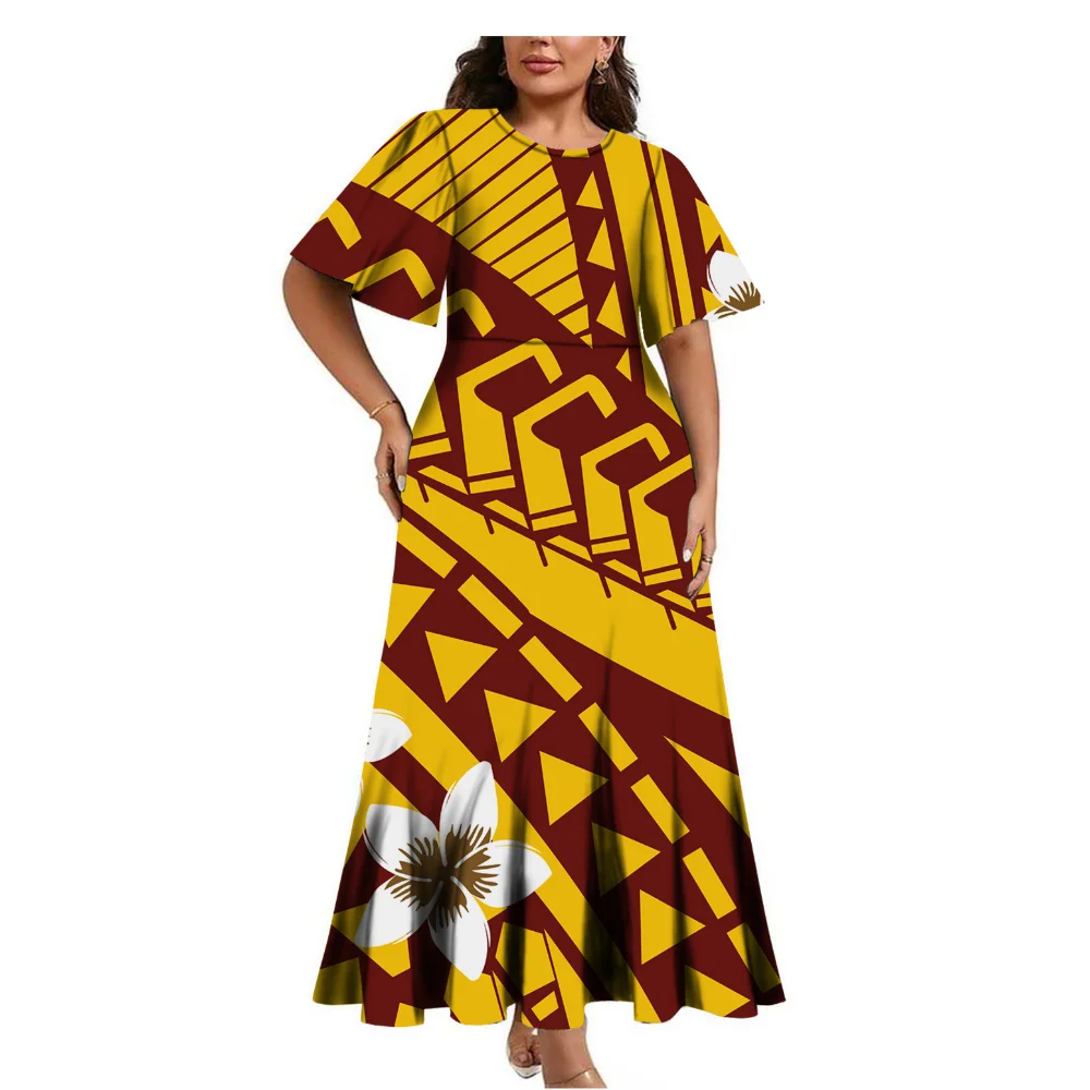 

Женское платье в полинезийском островном стиле с круглым вырезом и короткими рукавами, элегантное вечернее платье для коктейльной вечеринки в стиле Самоанского фестиваля