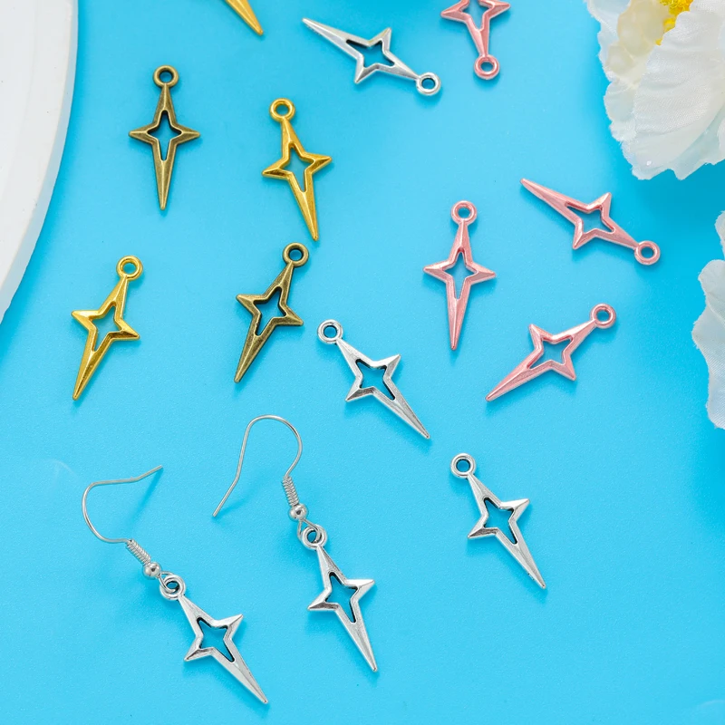 40pcs 5 Color flicker star Charms Metal For Earring necklace Pendants DIY Handmade Jewelry Accessories Making 23*10.5mm L346