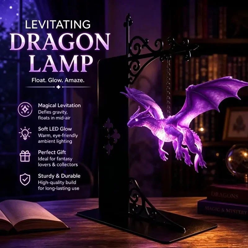 Levitating Dragon Bookshelf Lamp Floating Dragon LED Night Light Bookend Lamp Fantasy Home Desk Bedroom Decor Creative Gift