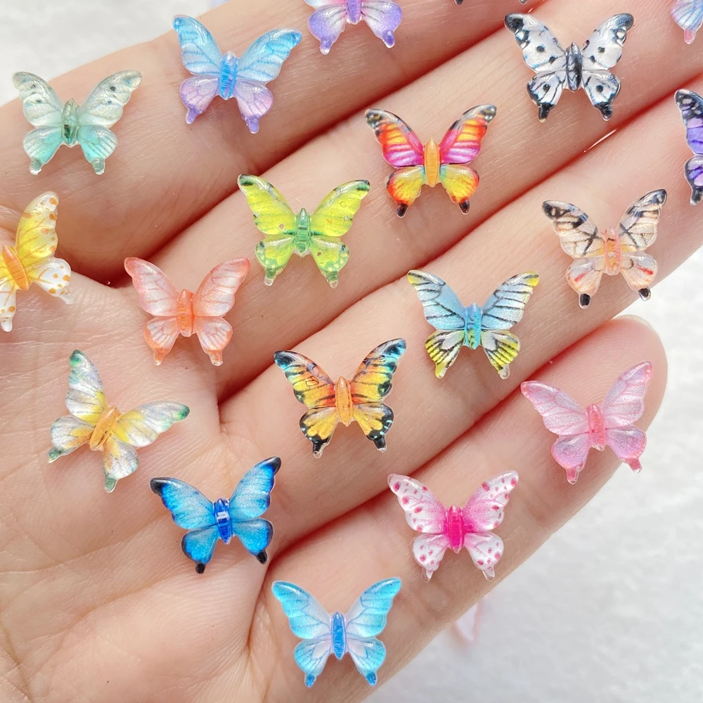 50Pcs Cute Mini Cartoon Colorful Butterflies Nail Art Resin Designer Charms DIY Craft For Nail 3D Decorations Jewelry