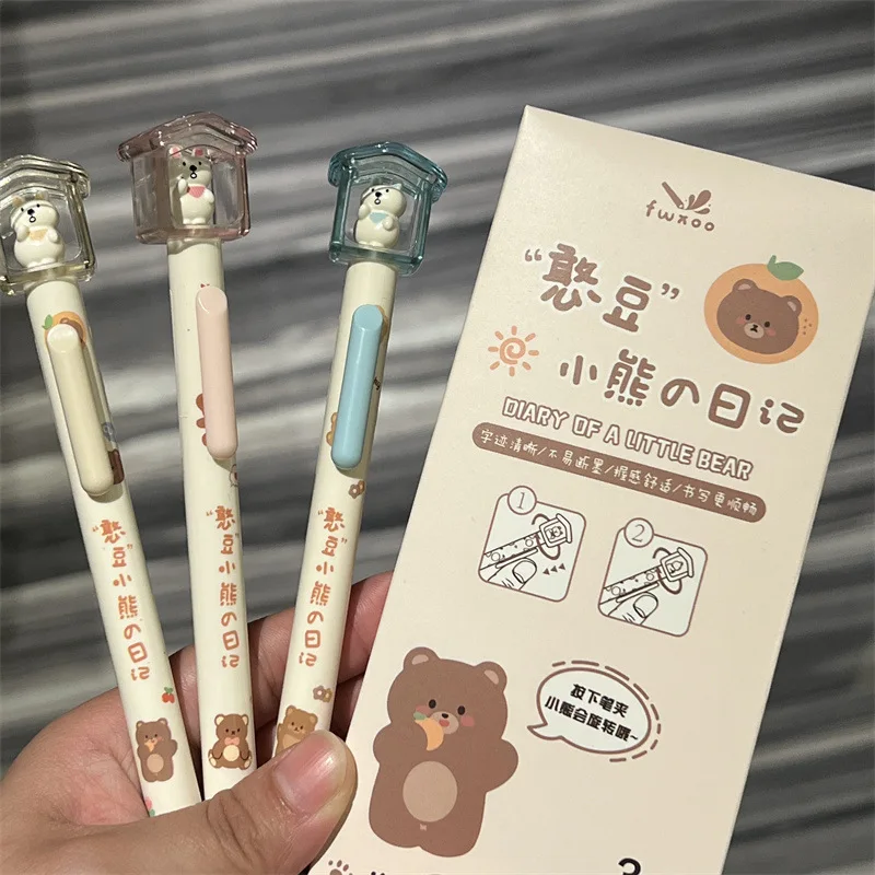 

3pcs/set Cute Cartoon Gel Pen for Kids Girl Kawaii Animal Bear Bunny Stationery Gel Pen 0.5mm Black Ink Pen for Writing Student